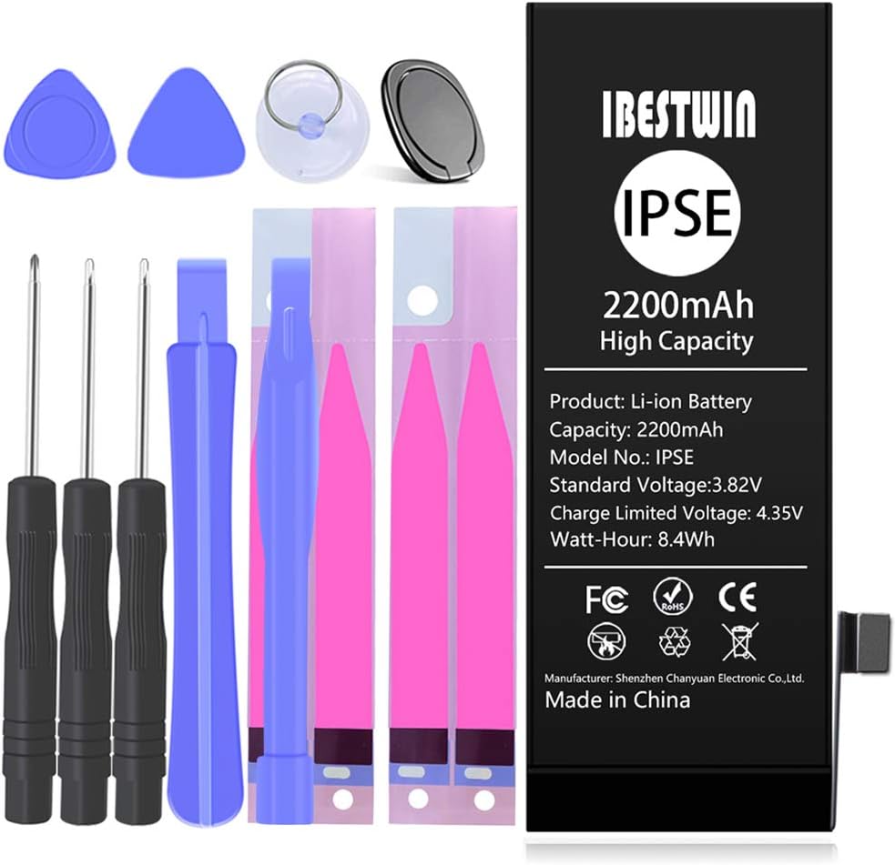 Upgraded High Capacity 2200mAh Replacement Battery for iPhone SE 1st Gen (2016 Version) with Full Remove Tool Kit