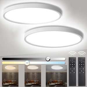 2 Packs 24W Dimmable LED Ceiling Light with Remote Control,  11.7 Inch Flat 3000K-6500K Color Adjustable Round Modern