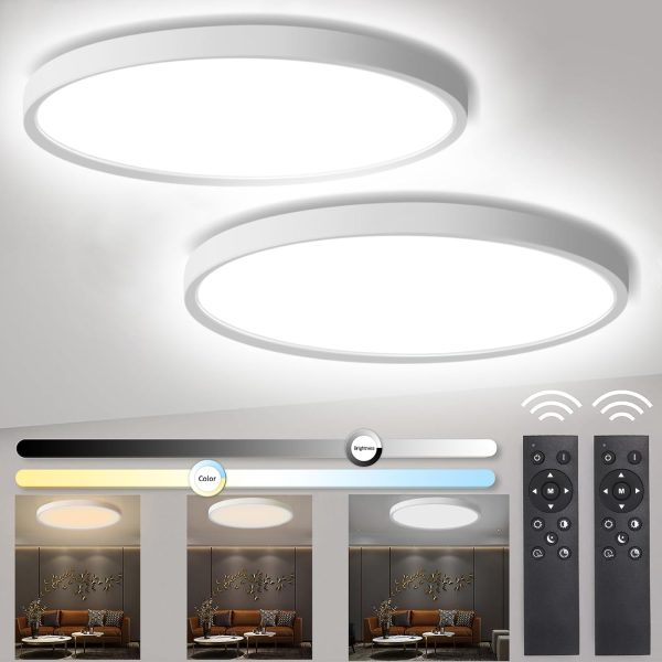 2 Packs 24W Dimmable LED Ceiling Light with Remote Control,  11.7 Inch Flat 3000K-6500K Color Adjustable Round Modern