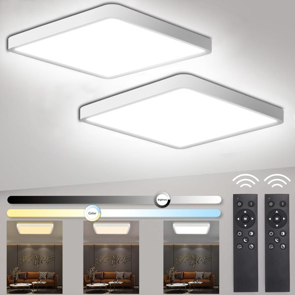 2 Packs 36W Dimmable LED Flush Mount Ceiling Light 11.7 Inch Square Flat with Remote Control 3000K-6500K Color Changeable