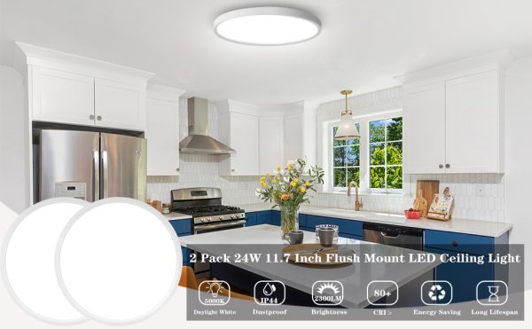 2 Pack 24W Flush Mount LED Ceiling Light, 11.7 Inch 5000K Daylight Ultra-Thin Round - 图片 8
