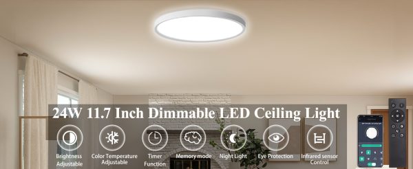 2 Packs 24W Dimmable LED Ceiling Light with Remote Control,  11.7 Inch Flat 3000K-6500K Color Adjustable Round Modern - 图片 10