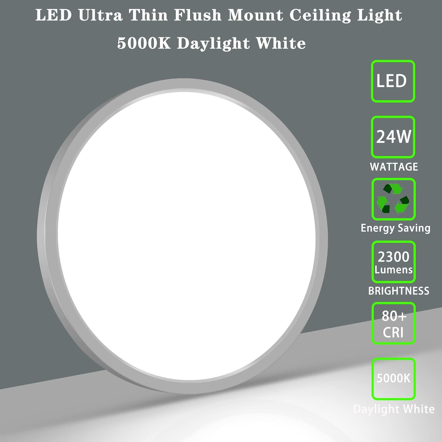 24W Flush Mount Ceiling Light, Low Profile 11.7 Inch Round 2300LM 5000K Daylight White - 图片 2