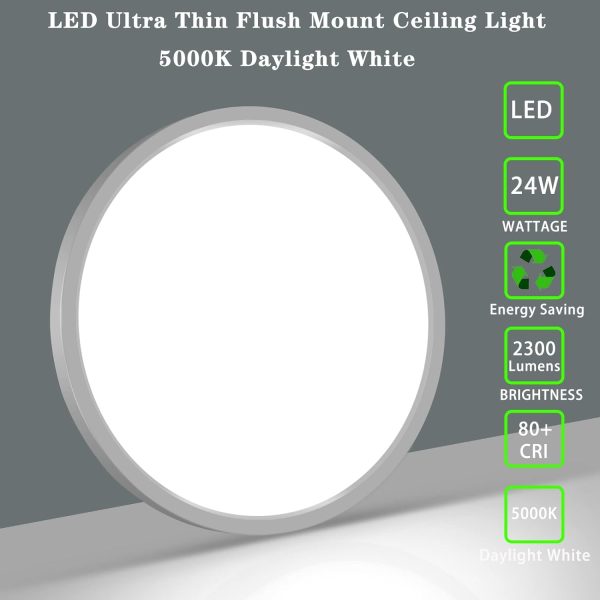 2 Pack 24W Flush Mount LED Ceiling Light, 11.7 Inch 5000K Daylight Ultra-Thin Round - 图片 2