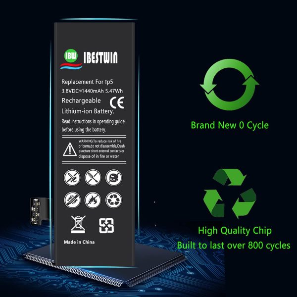 1440mAh Replacement Battery for iPhone 5 A1428, A1429 and A1442 with Replacement Tool Kits (Not for IP 5S or 5C) - 图片 3