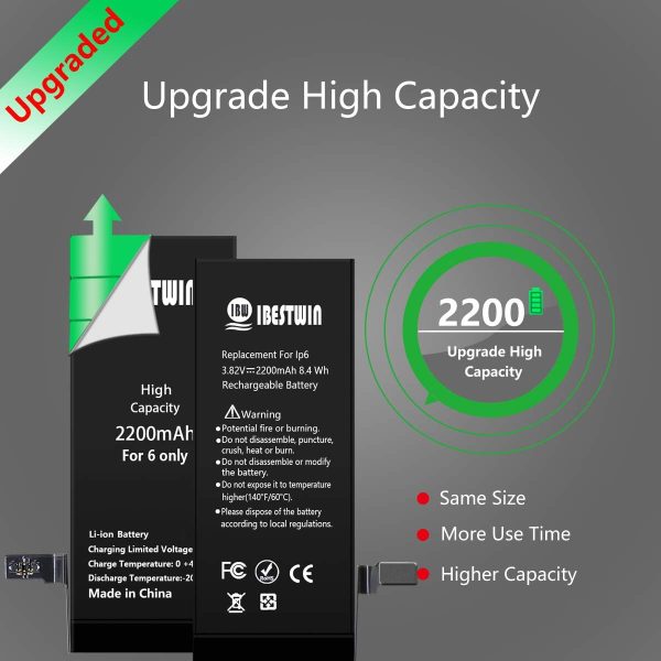 High Capacity Battery for iPhone 6 2200mAh with Full Remove Tool Kit - 图片 3
