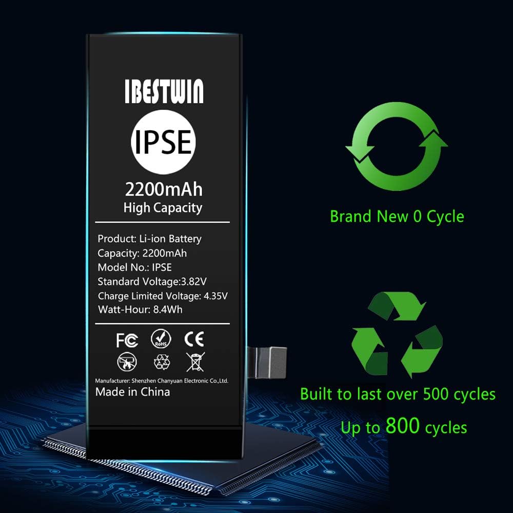 Upgraded High Capacity 2200mAh Replacement Battery for iPhone SE 1st Gen (2016 Version) with Full Remove Tool Kit - 图片 5