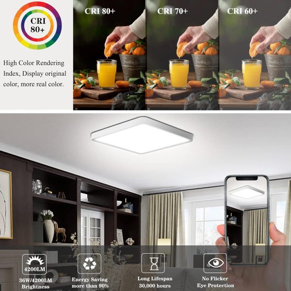 2 Packs 36W Dimmable LED Flush Mount Ceiling Light 11.7 Inch Square Flat with Remote Control 3000K-6500K Color Changeable - 图片 4