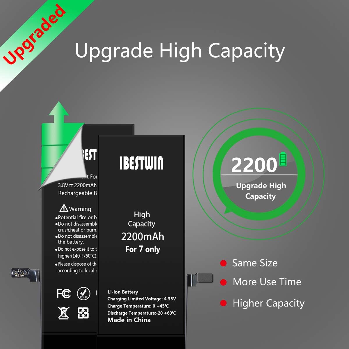 High Capacity 2200mAh Replacement Battery for iPhone 7 with Full Remove Tool Kit - 图片 4