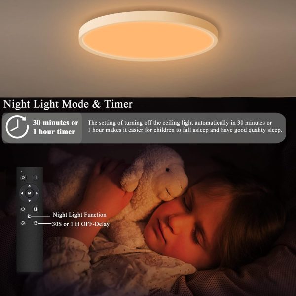 2 Packs 24W Dimmable LED Ceiling Light with Remote Control,  11.7 Inch Flat 3000K-6500K Color Adjustable Round Modern - 图片 5