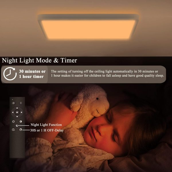 2 Packs 36W Dimmable LED Flush Mount Ceiling Light 11.7 Inch Square Flat with Remote Control 3000K-6500K Color Changeable - 图片 5