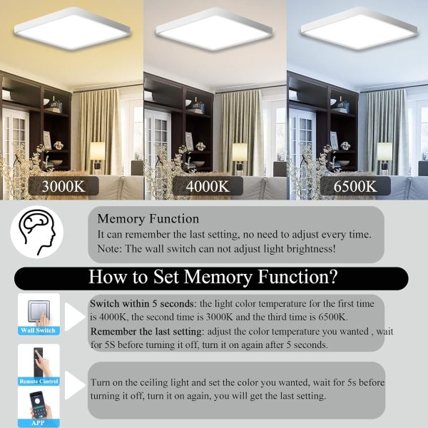 2 Packs 36W Dimmable LED Flush Mount Ceiling Light 11.7 Inch Square Flat with Remote Control 3000K-6500K Color Changeable - 图片 6