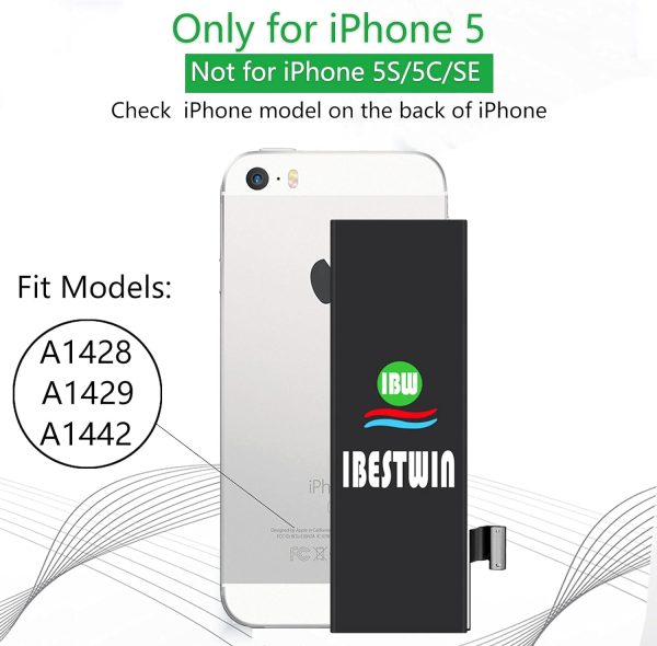 1440mAh Replacement Battery for iPhone 5 A1428, A1429 and A1442 with Replacement Tool Kits (Not for IP 5S or 5C) - 图片 6