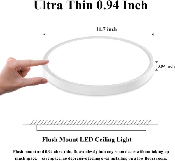 2 Pack 24W Flush Mount LED Ceiling Light, 11.7 Inch 5000K Daylight Ultra-Thin Round - 图片 6