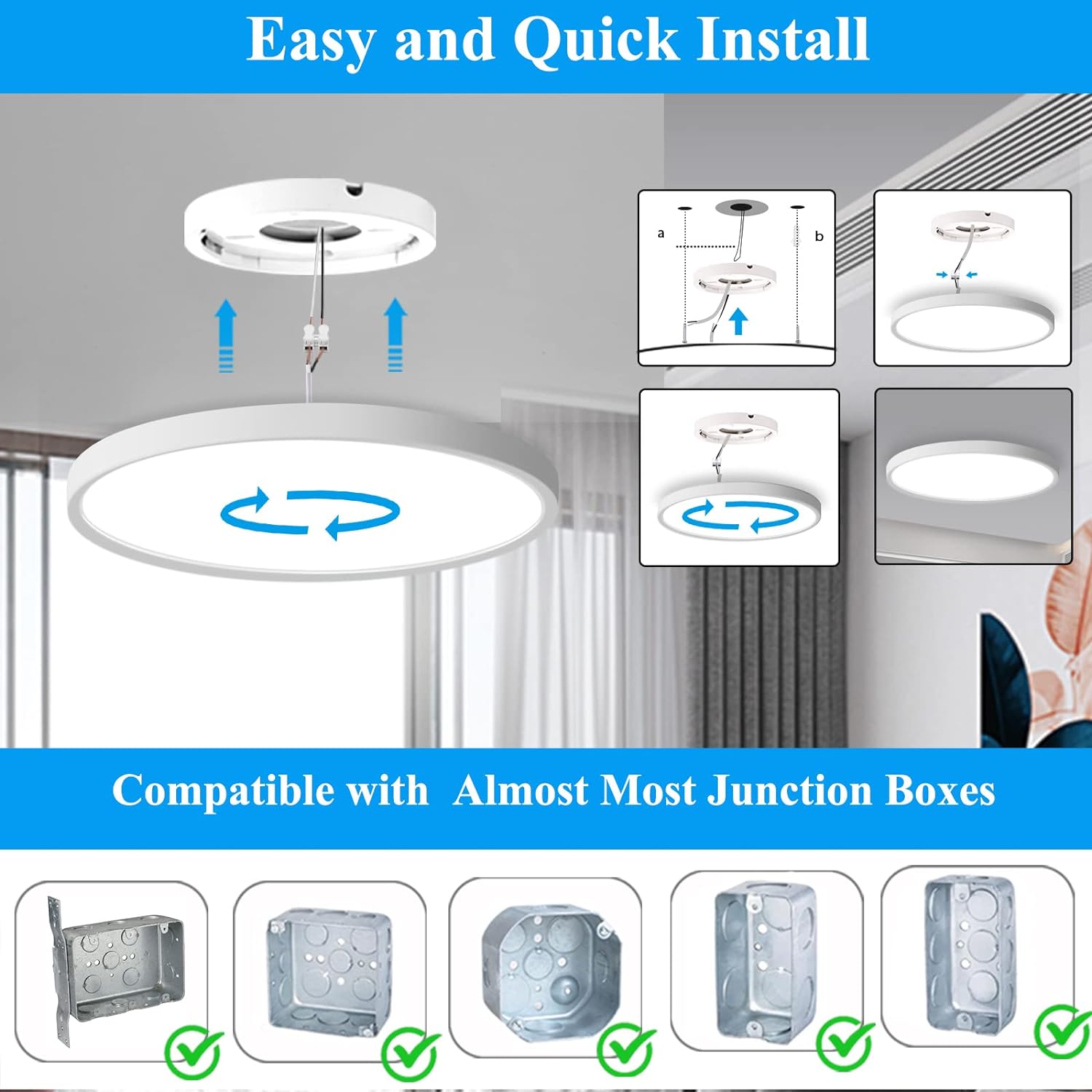 24W Dimmable LED Ceiling Light with Remote Control, 11.7 Inch Flat 3000K-6500K Color Adjustable Round Modern - 图片 7