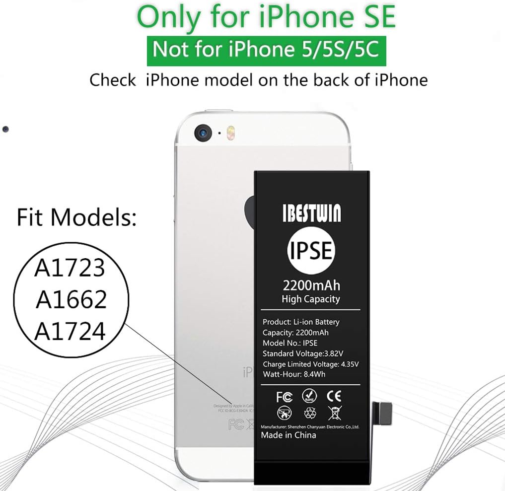 Upgraded High Capacity 2200mAh Replacement Battery for iPhone SE 1st Gen (2016 Version) with Full Remove Tool Kit - 图片 8