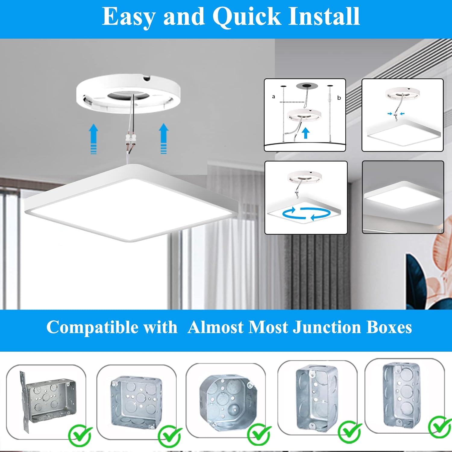 36W Dimmable LED Flush Mount Ceiling Light 11.7 Inch Square Flat with Remote Control,3000K-6500K Color Changeable - 图片 8