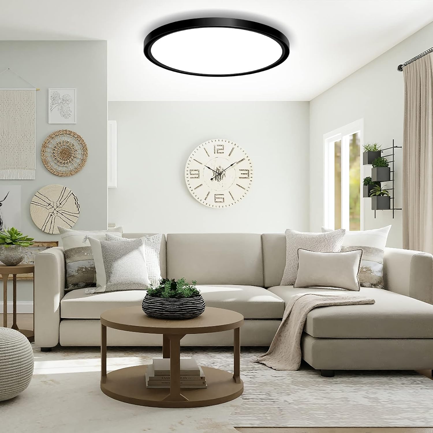 24W Flush Mount LED Ceiling Light Fixture, 11.7 Inch 5000K Daylight Ultra-Thin Round Modern Black - 图片 7