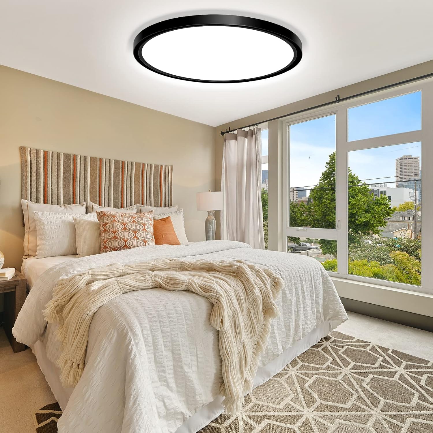 24W Flush Mount LED Ceiling Light Fixture, 11.7 Inch 5000K Daylight Ultra-Thin Round Modern Black - 图片 5